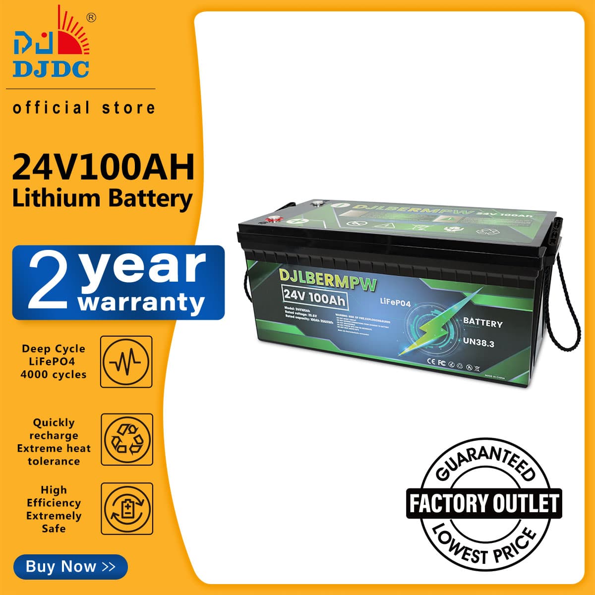 DongJin Battery 24V100Ah LiFePO4 Lithium Battery for Trolling Motor Boat Golf Cart RV Solar