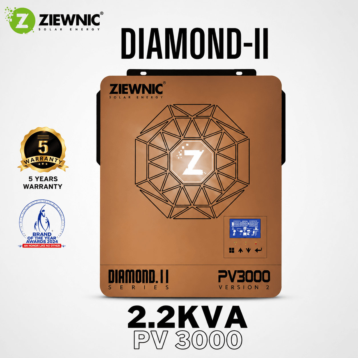 Ziewnic Diamond II 6G Series PV3000 Pure MPPT Solar Inverter 2.2KVA | Pure Sine Wave | Brand Warranty | Ziewnic Solar Energy Official store