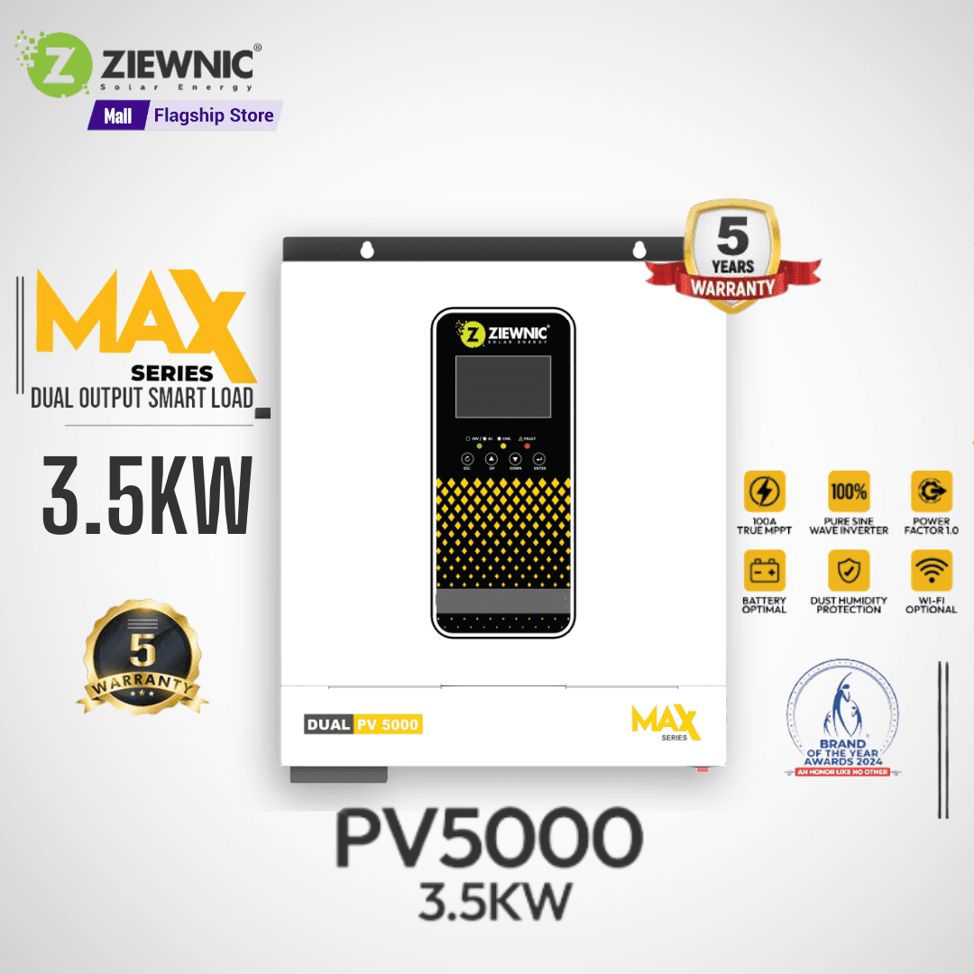Ziewnic MAX PV5000 Solar Hybrid Inverter 3.5KW | Dual Output | Pure Sine Wave | Brand Warranty | Ziewnic Solar Energy Official Store