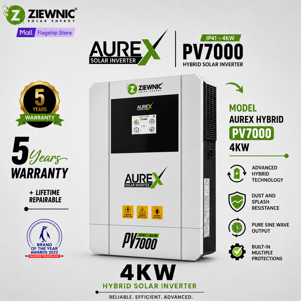 Ziewnic Aurex Hybrid 6th GEN Inverter PV7000 4KW Pure Sine Wave By Ziewnic Solar Energy Official Store