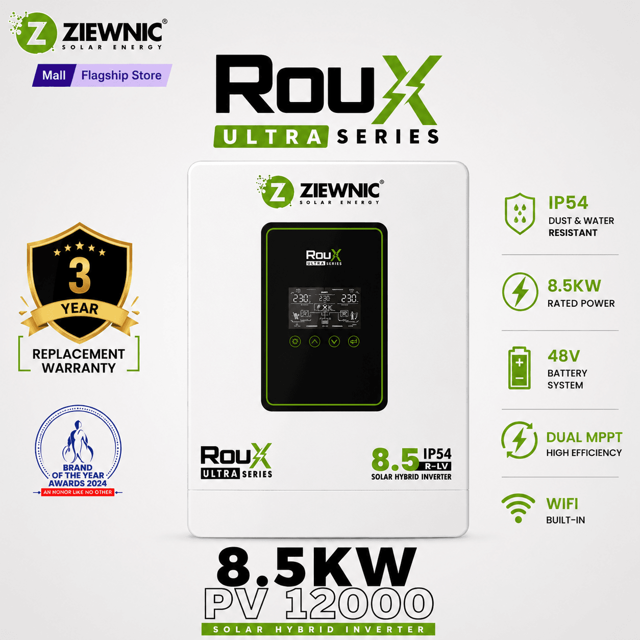 Ziewnic Roux Ultra Series IP54 8.5KW (PV12000) IP54 Solar Inverter Brand Warranty Installment By Ziewnic Solar Energy Official store