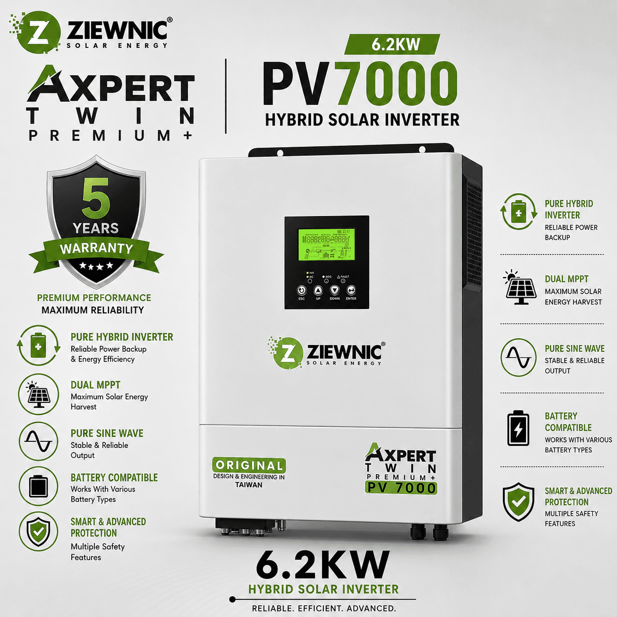 Ziewnic Axpert Premium Plus Hybrid Solar Inverter 6.2KW (PV7000) | Pure Sine Wave | Ziewnic Solar Energy Official store