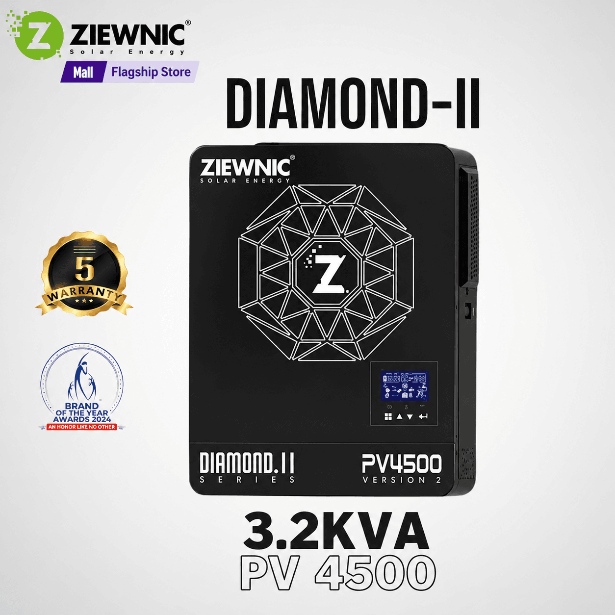 Ziewnic Diamond II 6G Series PV4500 Pure MPPT Solar Inverter 3.2KVA | Pure Sine Wave | Brand Warranty | Ziewnic Solar Energy Official Store